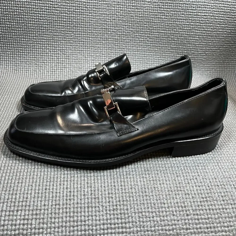 Aston‎ Grey Collection Loafers Mens Size 9.5 Black Leather Buckle Slip On